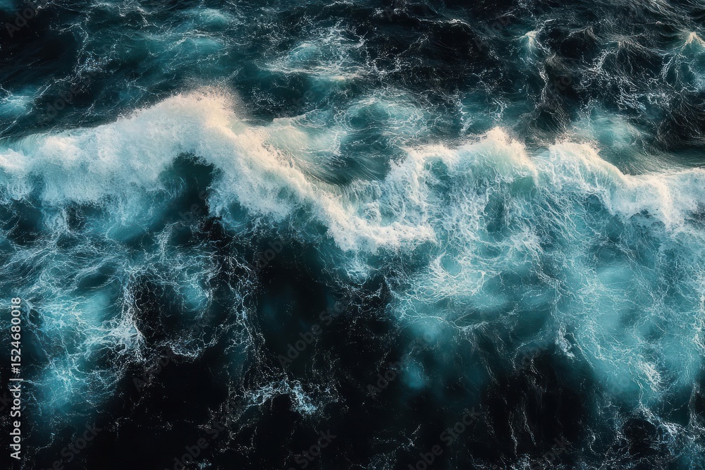 aerial view of turbulent blue ocean waves crashing and foaming under natural light aerial view of turbulent blue ocean waves crashing and foaming under natural light