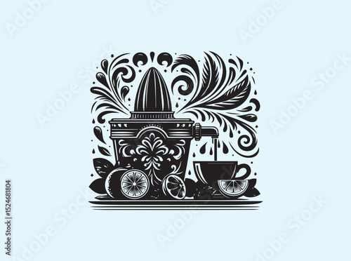 Decorative Juicer Device Black Outline on Flat Surface