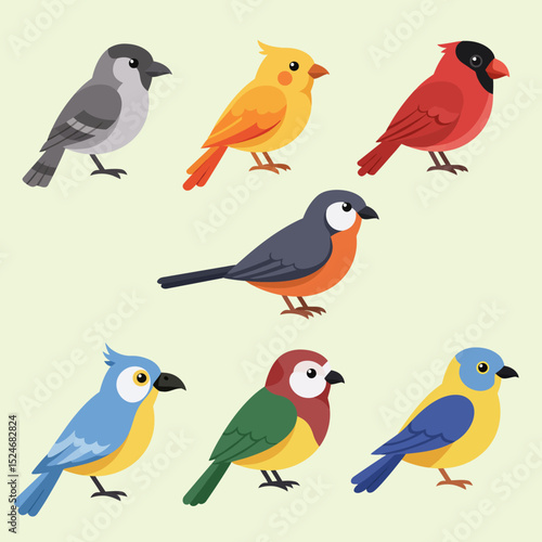Wallpaper Mural Cute vector cartoon set of colorful birds, perfect for nature and animal designs Torontodigital.ca