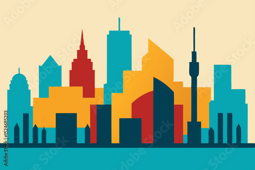 Red Seattle city skyline silhouette with US flag, urban vector illustration