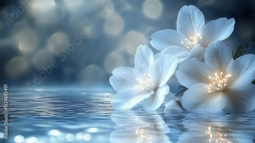 Luminescent White Flowers Reflecting on Still Water
