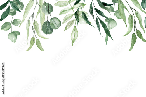 Hanging Greenery Border – Watercolor Botanical Leaves Frame