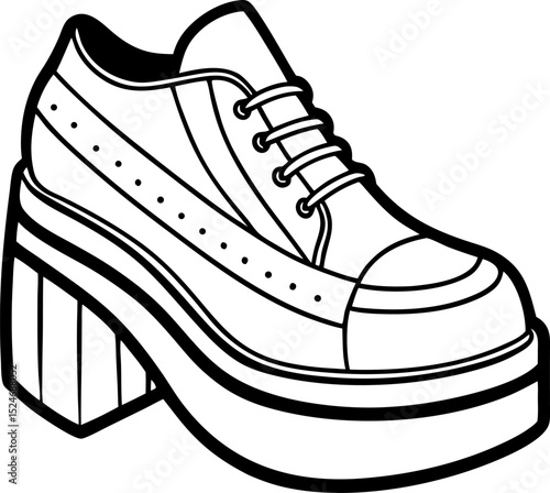 Platform shoes vector line art black and white , white background 