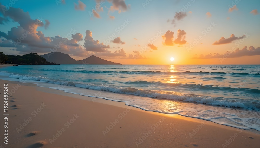 Fototapeta premium Beautiful sunset sun is big on Andaman sea at Windmill View Point near Laem Promthep Cape, Phuket, Thailand