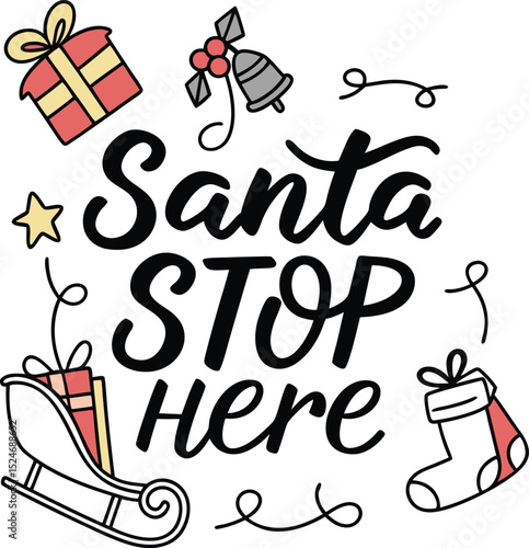 santa stop here christmas gift sock sleigh bell star