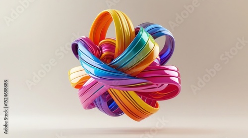 Wallpaper Mural Abstract ribbon knot, multicolored and glossy, floating on a neutral clean background, modern and minimal 3D render Torontodigital.ca
