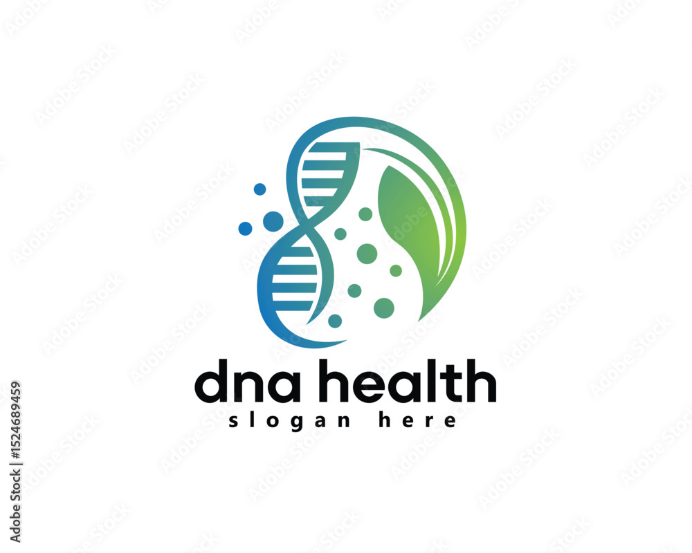 Fototapeta premium creative dna health and genetical logo, dna icon blends with circular leaves, logo design template