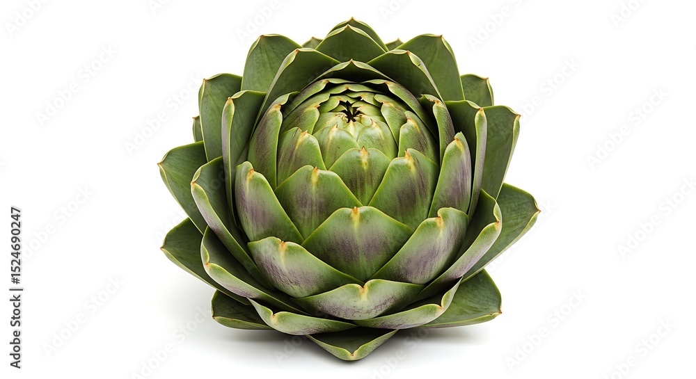 Fototapeta premium Close-up of a Fresh Artichoke Head Against a White Background