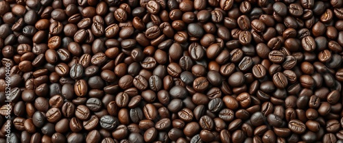 Dark roasted coffee beans piled high, showcasing rich, dark brown hues and textures,  heap,  dark roast