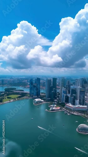 Singapore Skyline Aerial View of Marina Bay Sands and Cityscape under a Cloudy Sky