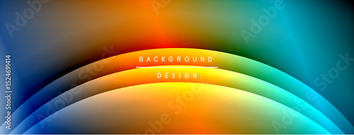 Abstract colorful waves create dynamic background. Smooth gradients blend orange, blue, turquoise hues. Modern design element.