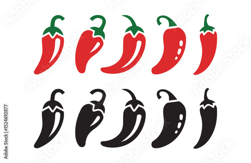  chili paper icon set vector white background