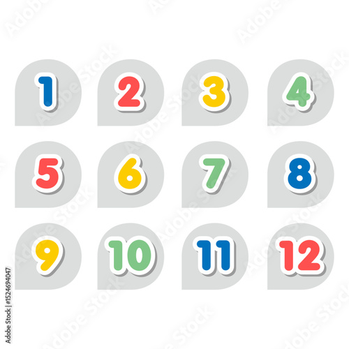 カラフルでポップなポインターの数字アイコンセット