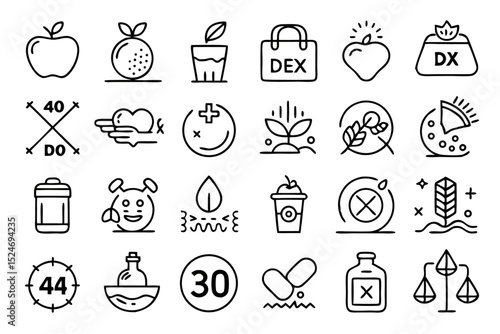 Detox cleanse nourishment line icons set isolated on transparent background