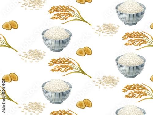 Vector watercolor rice / 水彩テイストの米・ごはんパターン