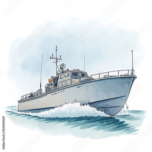 Simple Watercolor Clipart of a WWII Torpedo Boat Silhouette