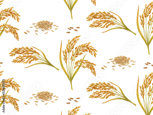 Vector watercolor rice / 水彩テイストの米・ごはんパターン