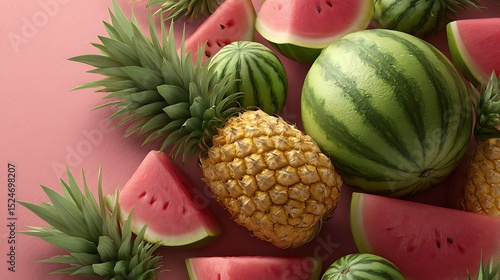 Still life with pineapple and watermelon
