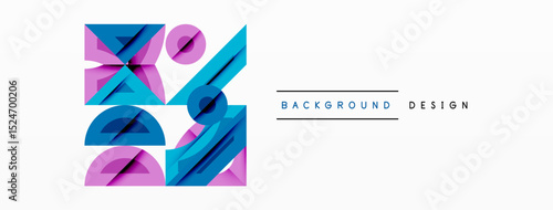 Abstract geometric shapes, pinks, blues, whites create modern design. Minimalist composition suits backgrounds, presentations.