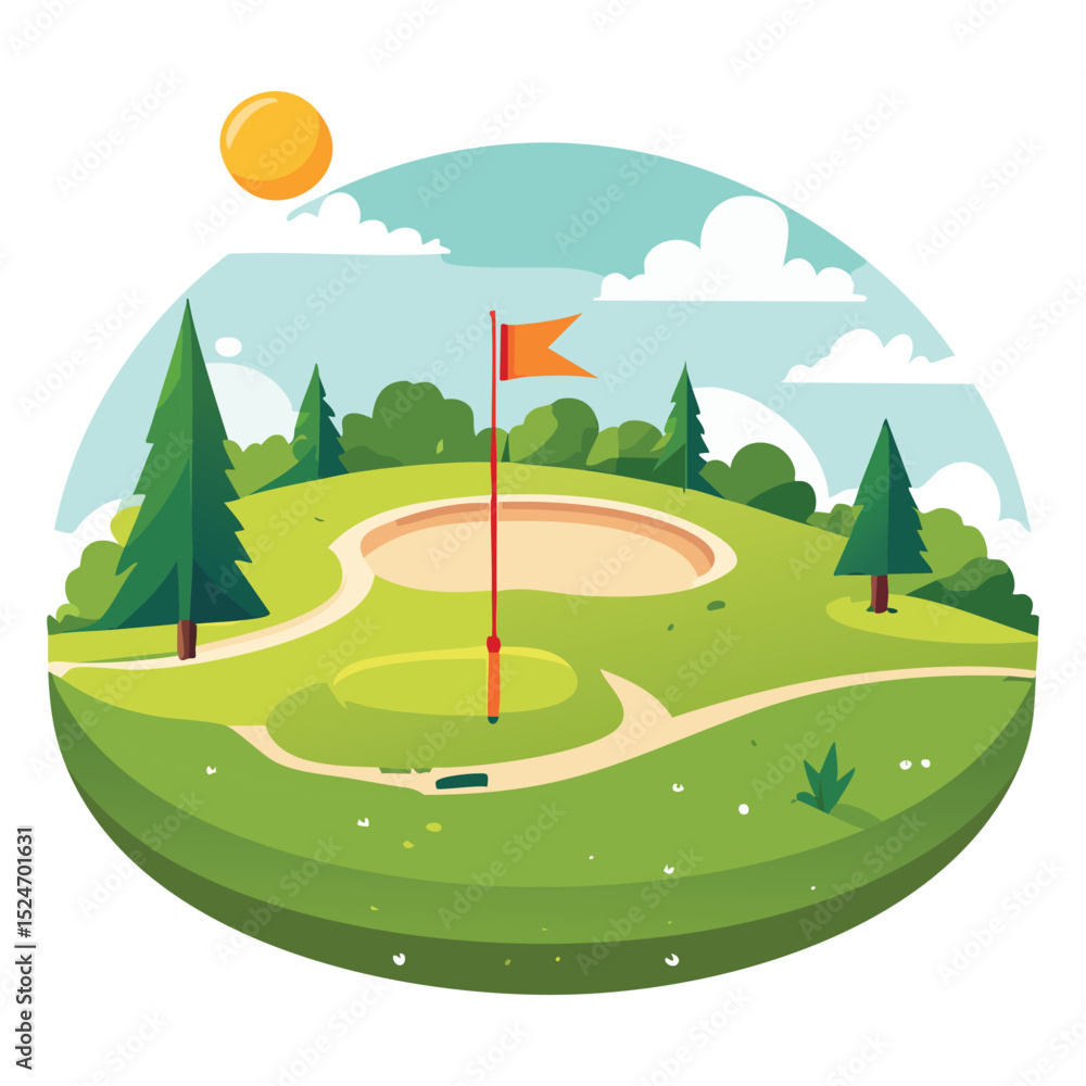 Obraz premium Flat Design Golf Course Vector Illustration