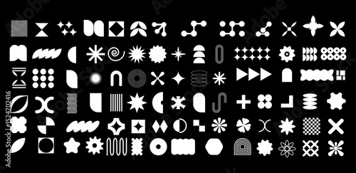 Mega set brutalist geometric shapes and grids. Vector illustration