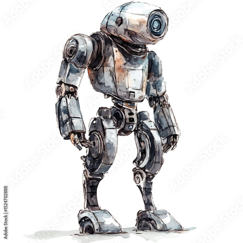 watercolor of Autonomous Robot, vector high quality, isolated on a white background.