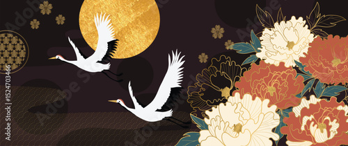 Crane Chinese-style gilded vector illustration