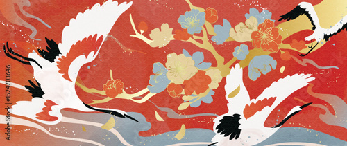 Crane Chinese-style gilded vector illustration