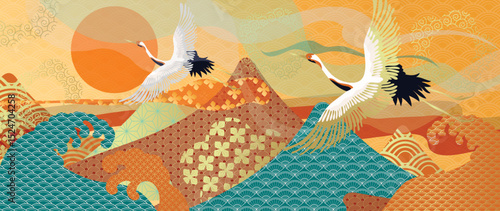 Crane Chinese-style gilded vector illustration