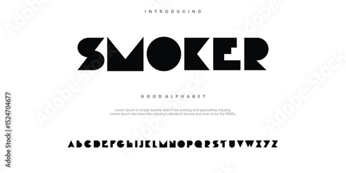 SMOKER abstract digital alphabet font. Minimal technology typography, Creative urban sport fashion futuristic font and with numbers. vector illustration