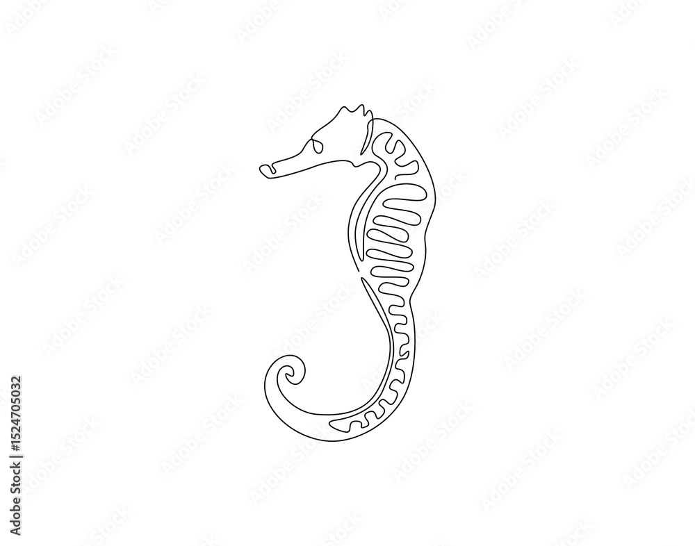 Fototapeta premium Continuous line drawing of seahorse animal. Single line illustration of seahorse. Animal ocean life concept. Editable outline