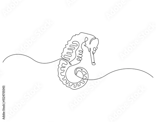 Continuous line drawing of seahorse animal. Single line illustration of seahorse. Animal ocean life concept. Editable outline