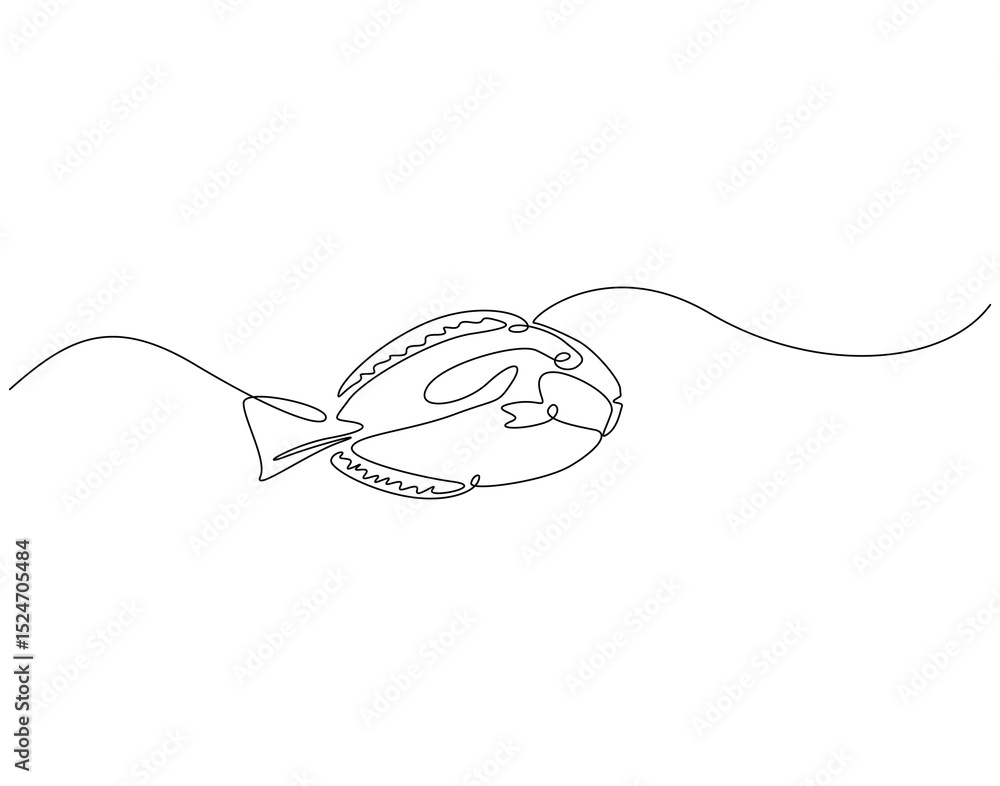 Obraz premium Continuous line drawing of blue tang fish. Single line illustration of surgeonfish animal. Underwater concept. Editable outline