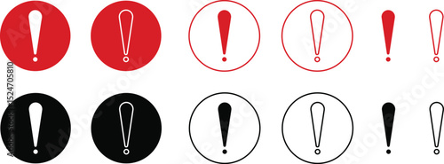 Exclamation mark icon set isolated on transparent background. Precautions circle symbol design. Emergency Warning Sign collection vector illustration. Speech bubble with exclamation mark.