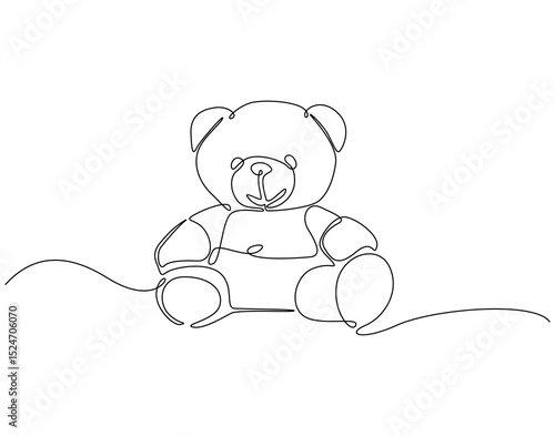 Continuous line drawing of teddy bear. Single line illustration of doll. World doll day concept. Editable outline