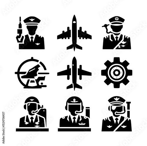 Aviation icons pilots aircraft and aviation mechanics