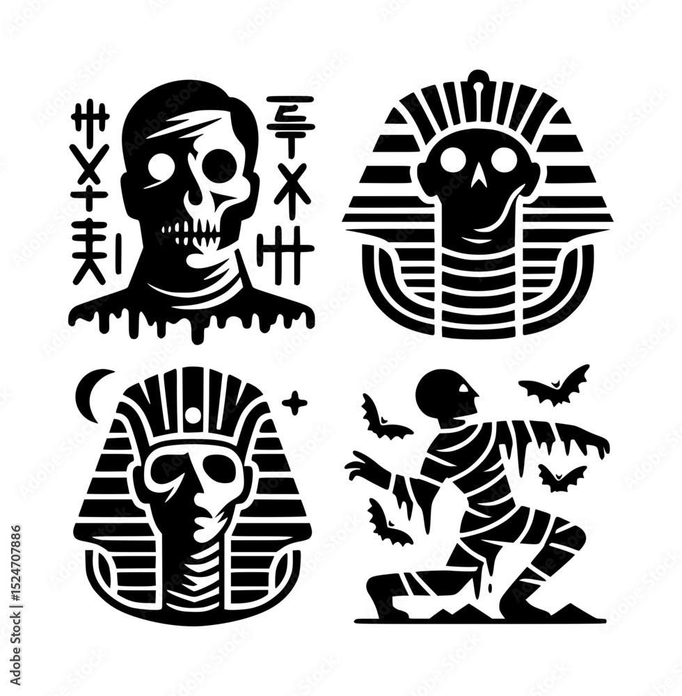 Naklejka premium Spooky halloween egyptian mummy and zombie icons