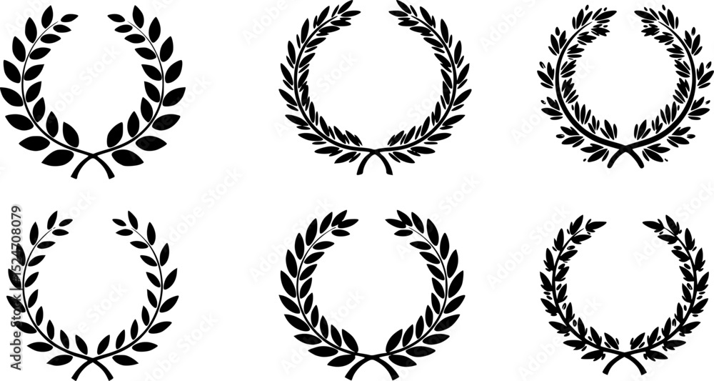 Fototapeta premium Decorative laurel wreaths set, various styles 