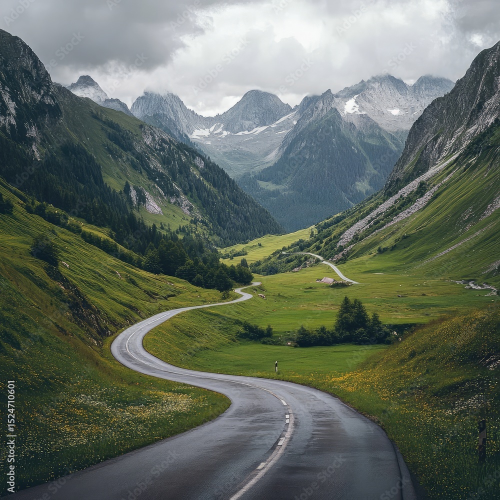 Naklejka premium 4. Why are mountain roads popular subjects in travel and nature stock photography?