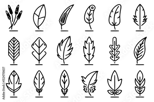 Collection of line icons depicting feathers soft fillers and birds isolated on transparent background