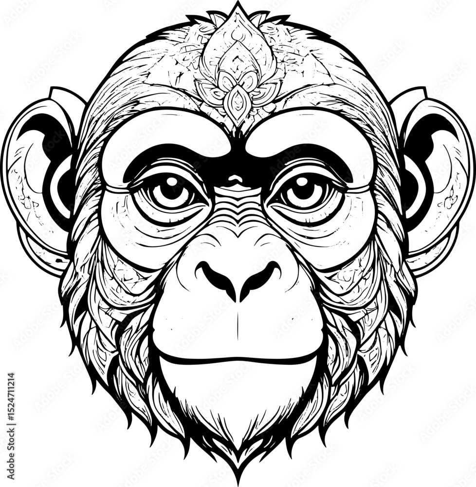 Obraz premium Intricate Line Art Chimpanzee Head Illustration