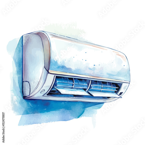 Air Conditioner, watercolor clipart vector, high quality, isolated on a white background.