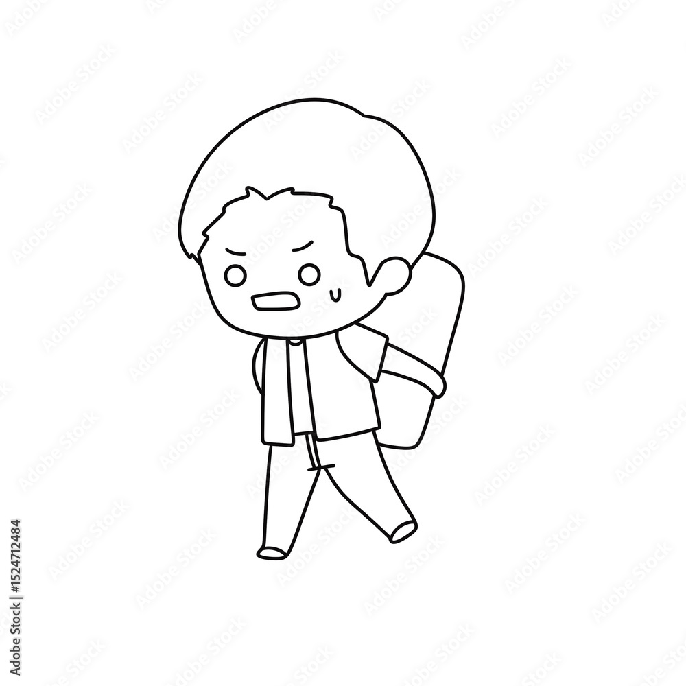 Obraz premium A boy is walking with a backpack on his back
