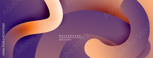 Abstract background features flowing shapes, warm colors, purple hues. Modern design with layered elements creates depth.