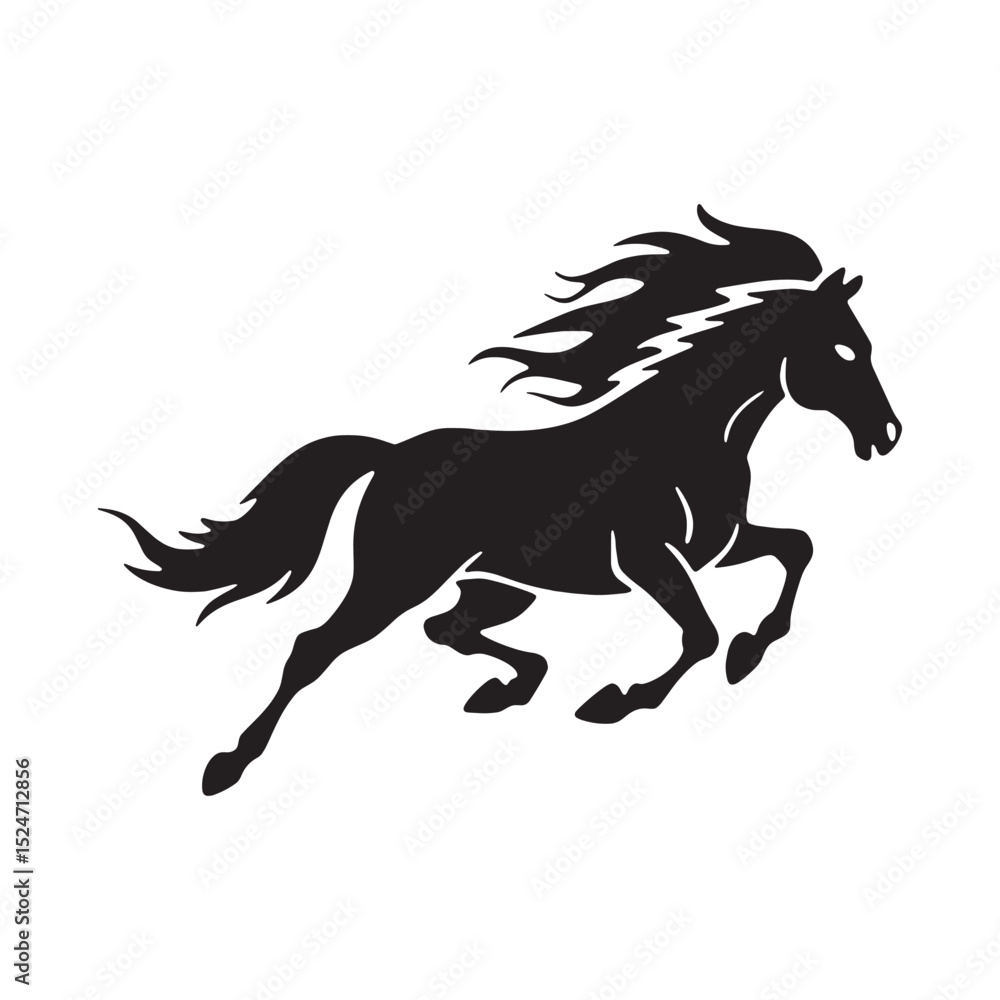 Obraz premium Dynamic Silhouette of a Running Horse with Windblown Mane and Powerful Strides
