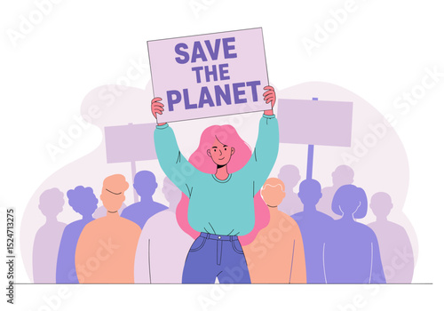 Flat vector of a young activist holding a “Save the Planet” sign