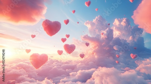 Romantic sky filled with pink clouds whispering love.