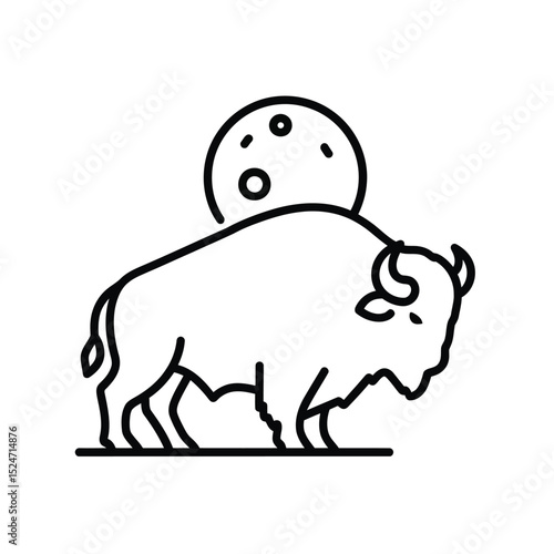 Line art bison silhouette under the moon