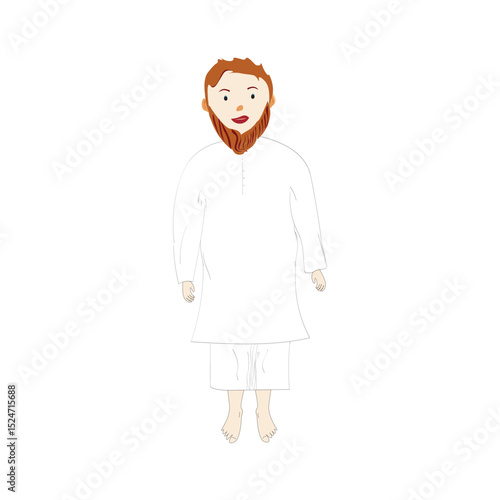 Traditional Muslim Man Character Illustration in Panjabi and Pajama – Vector EPS