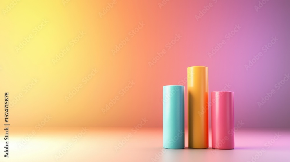 Colorful cylindrical objects displayed on a soft surface abstract art studio environment contemporary viewpoint Colorful cylindrical objects displayed on a soft surface abstract art studio environment contemporary viewpoint